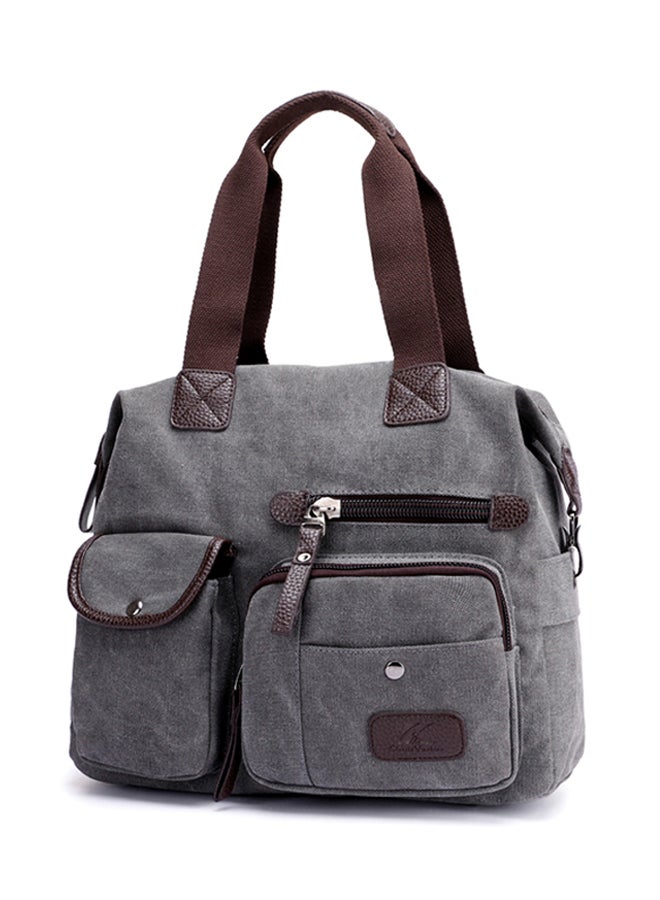 Zipper Closure Canvas Shoulder Bag Grey