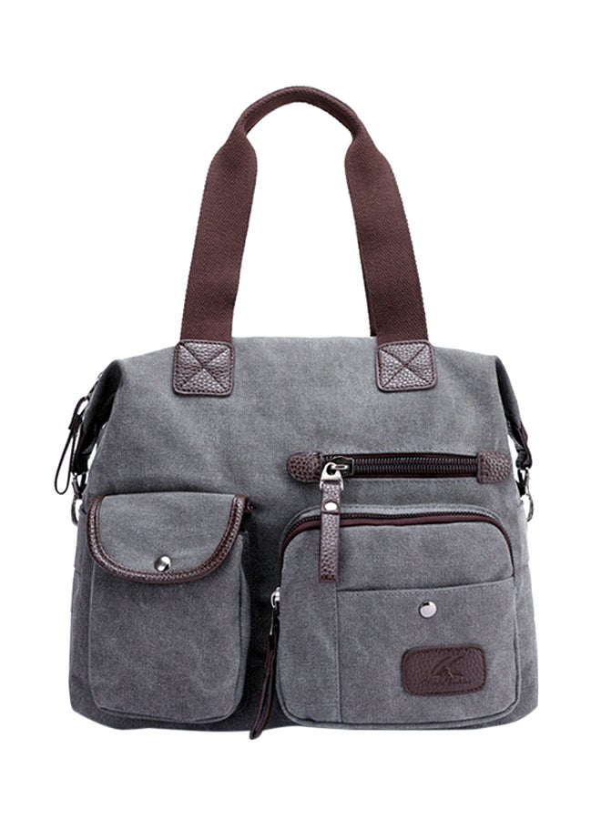 Zipper Closure Canvas Shoulder Bag Grey