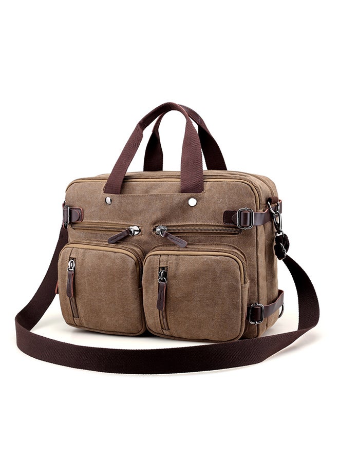 Zipper Closure Canvas Messenger Bag Coffee