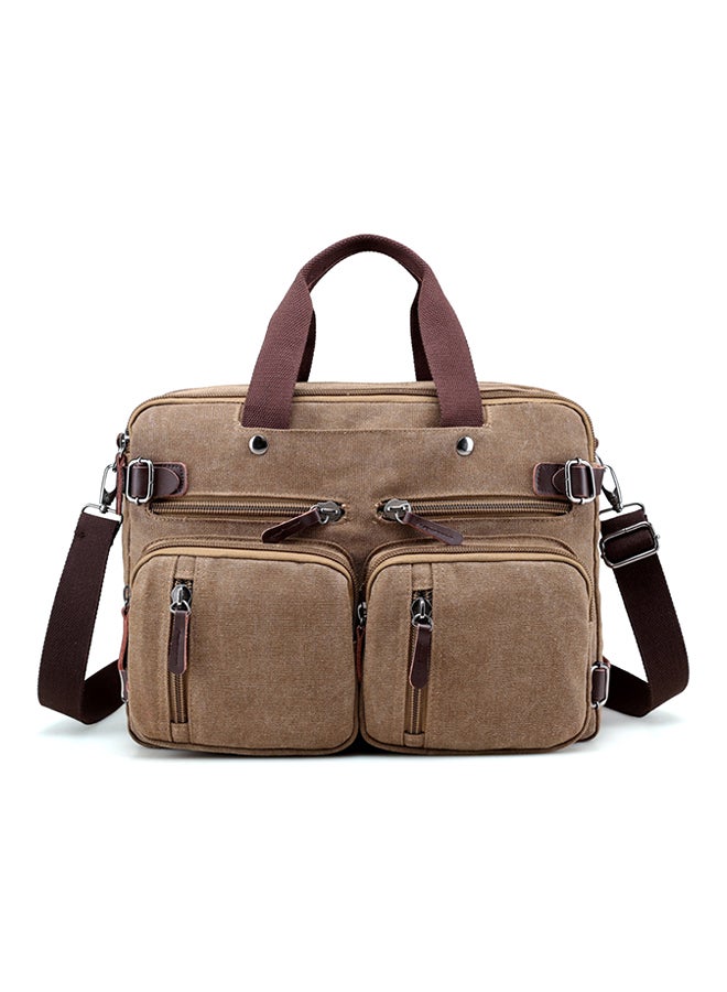 Zipper Closure Canvas Messenger Bag Coffee