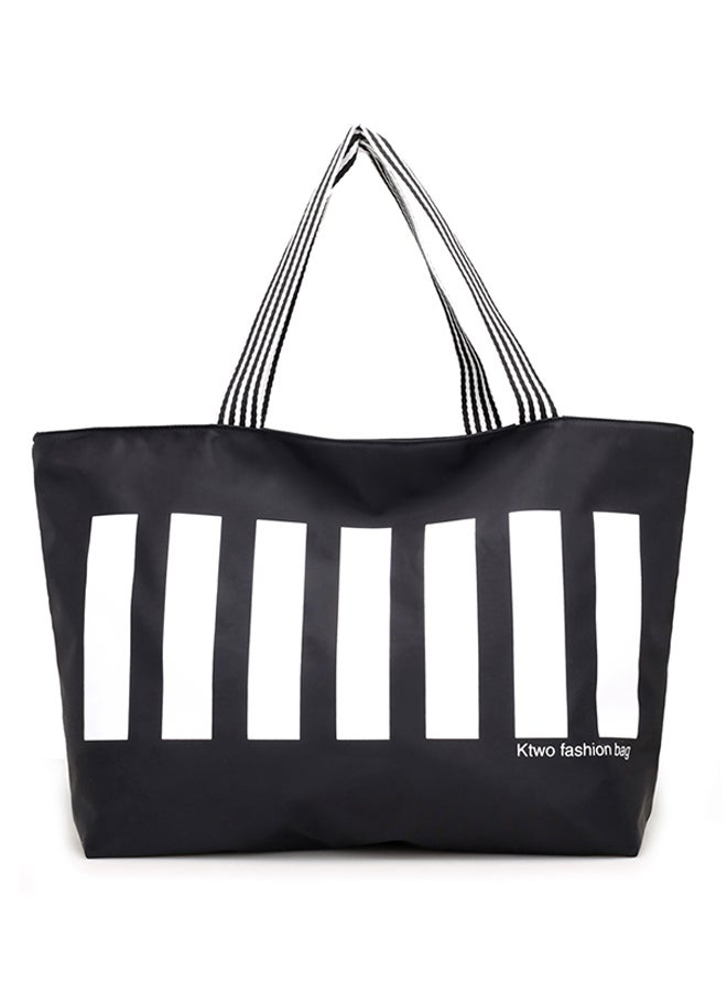 Zipper Closure Nylon Shopper/Tote Black - Image 2