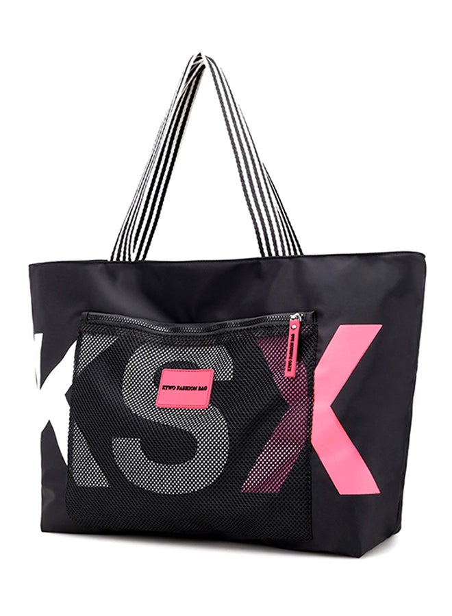 Zipper Closure Nylon Shopper/Tote Black - Image 3