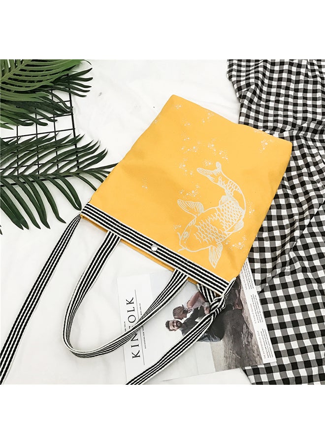 حقيبة تسوق/ توت من القماش الكتاني بنقش مطبوع أصفر - Image 2