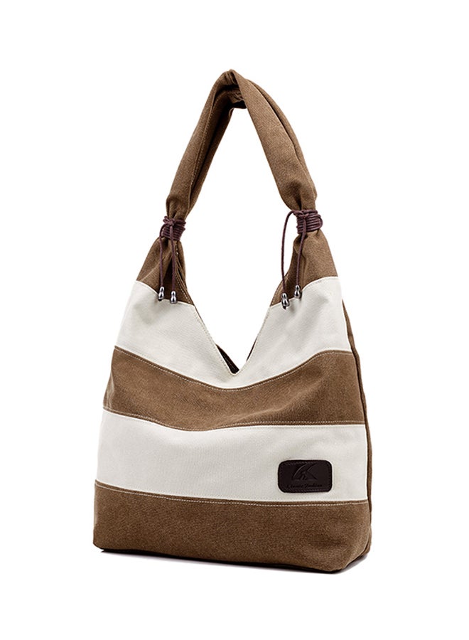 حقيبة تسوق/ توت من القماش الكتاني بتفاصيل خياطة بلون القهوة - Image 2