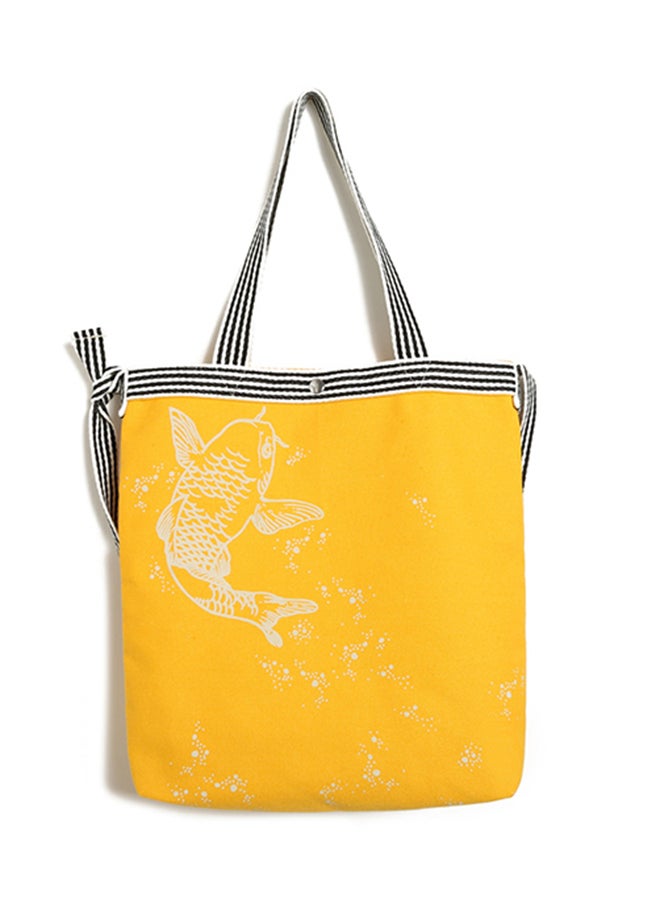 حقيبة تسوق/ توت من القماش الكتاني بنقش مطبوع أصفر - Image 1