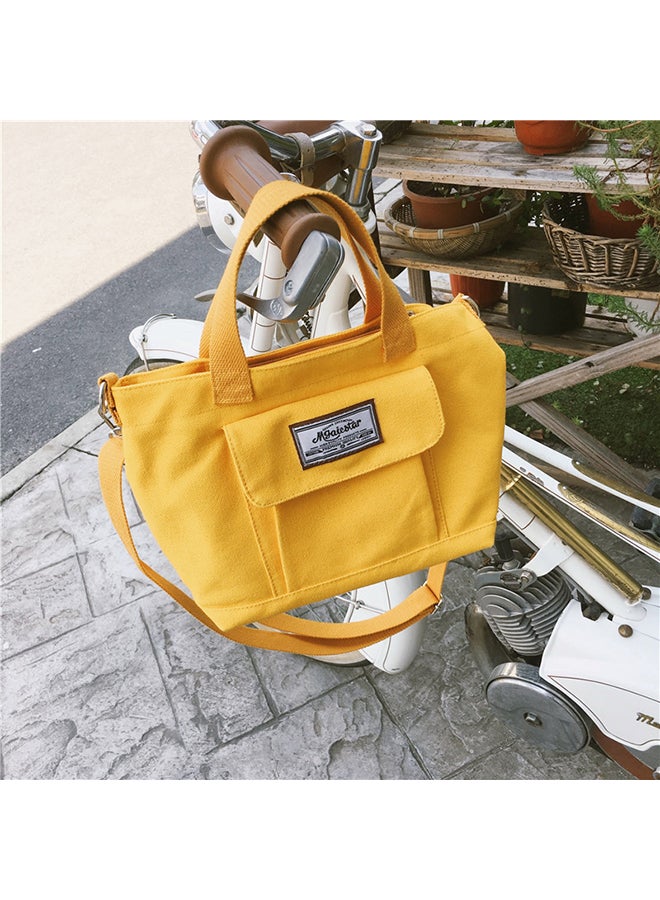 حقيبة لحمل الأغراض والتسوق من القماش الكتاني بحزام قابل للتعديل أصفر - Image 2