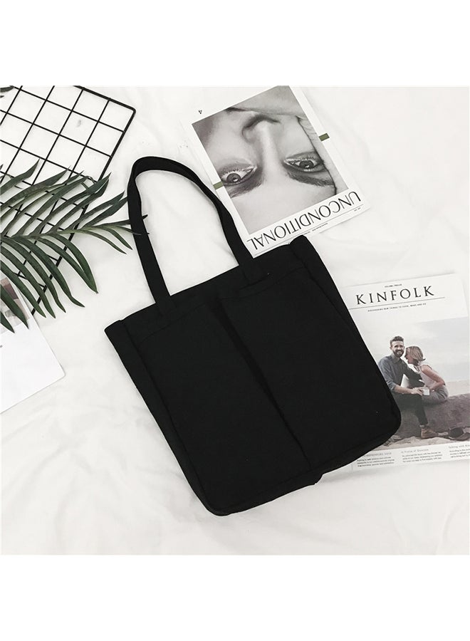 Stitch Detail Canvas Shopper/Tote Black  - Image 2
