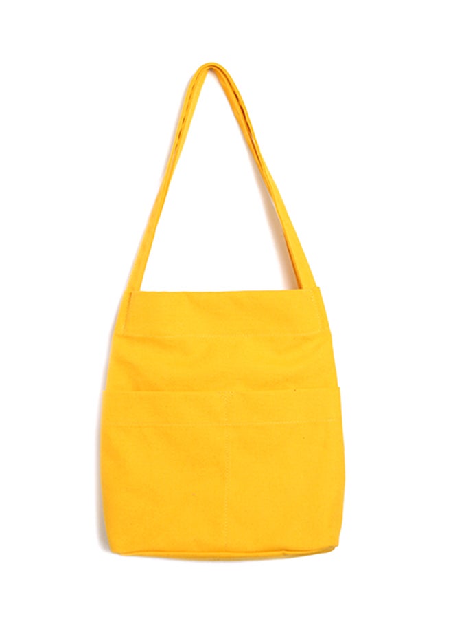 حقيبة تسوق/ توت من القماش الكتاني بتفاصيل خياطة أصفر - Image 1