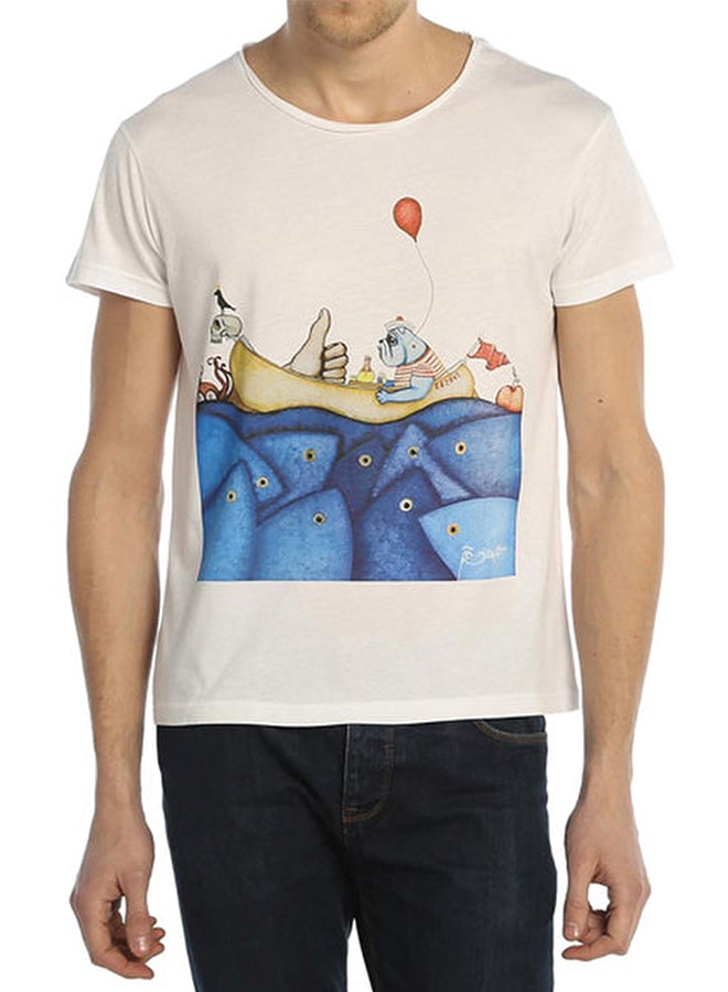 Biggdesign Mr. Allright Short Sleeve T-Shirt White/Blue/Yellow  - Image 1