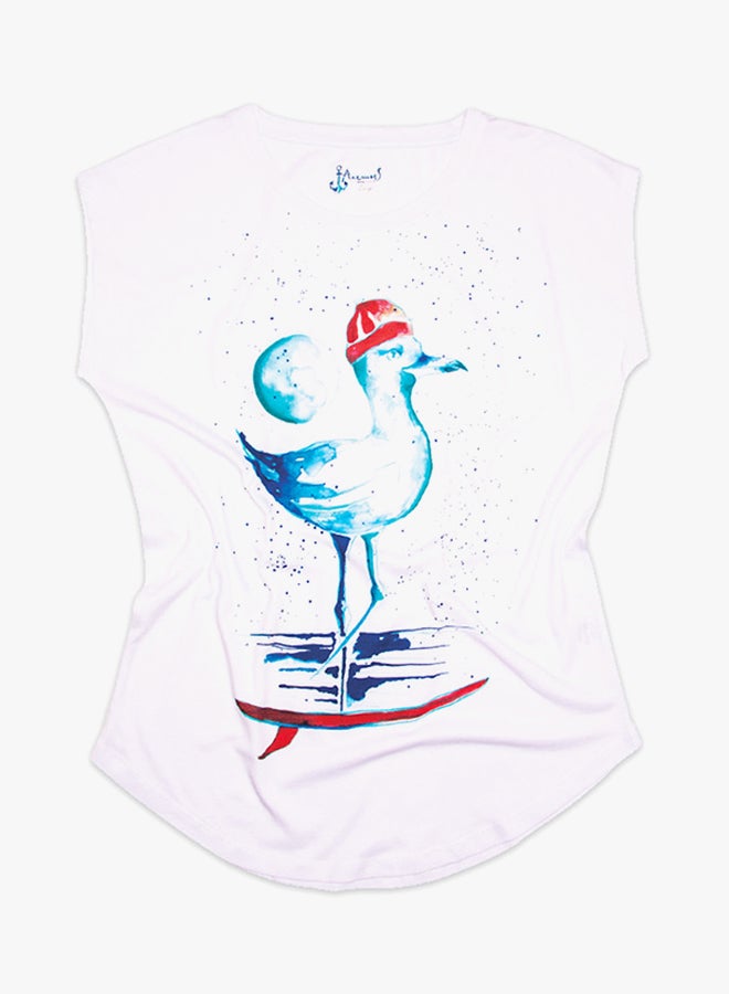 Biggdesign Anemoss Sailor Seagull Print Sleeveless T-Shirt White/Blue/Red - Image 2