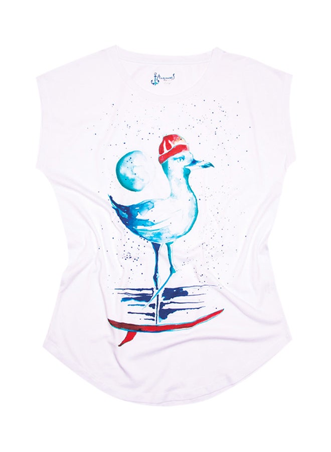 Biggdesign Anemoss Sailor Seagull Print Sleeveless T-Shirt White/Blue/Red - Image 1