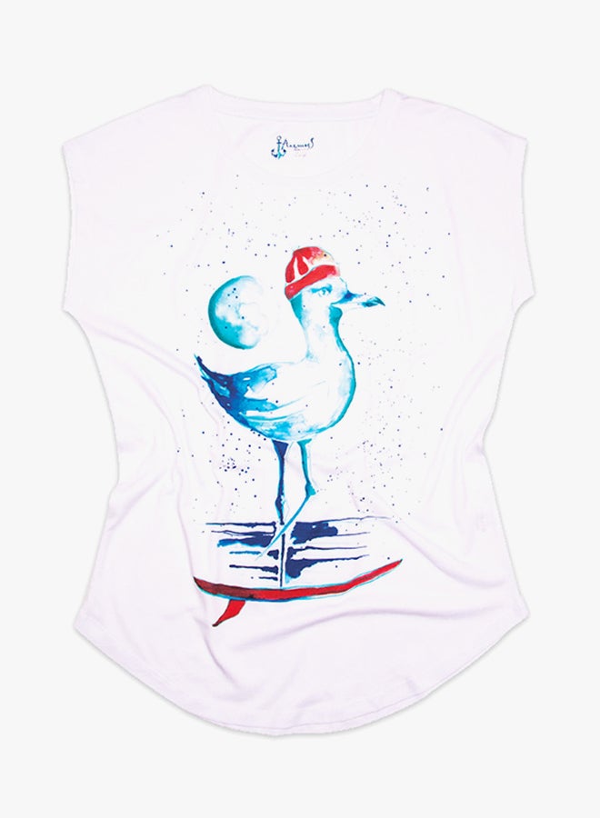 Biggdesign Anemoss Sailor Seagull Print Sleeveless T-Shirt White/Blue/Red - Image 3