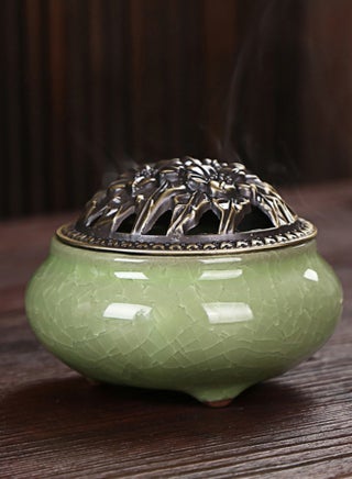 Ceramic Stoneware Incense Burner Green 10x7.2cm - v1540977889/N18900303A_1