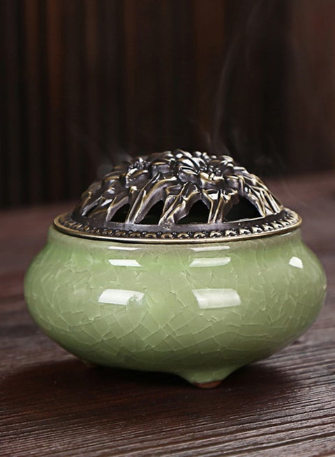 Ceramic Stoneware Incense Burner Green 10x7.2cm