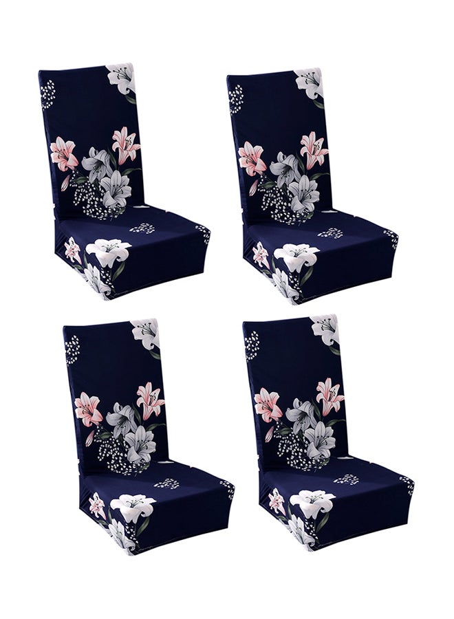 4-Piece Floral Design Dining Chair Cover Set Blue/Pink/White