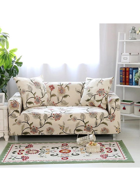 Floral Printed Sofa Slipcover Cream/Green/Red M