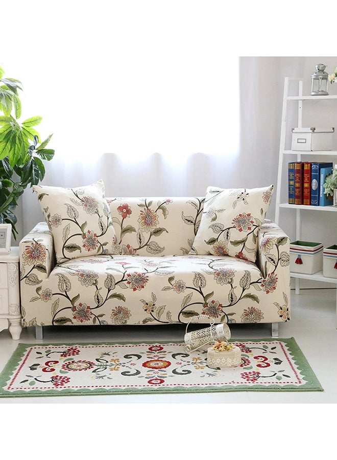 Generic Floral Printed Sofa Slipcover Cream/Green/Red M  - Image 1
