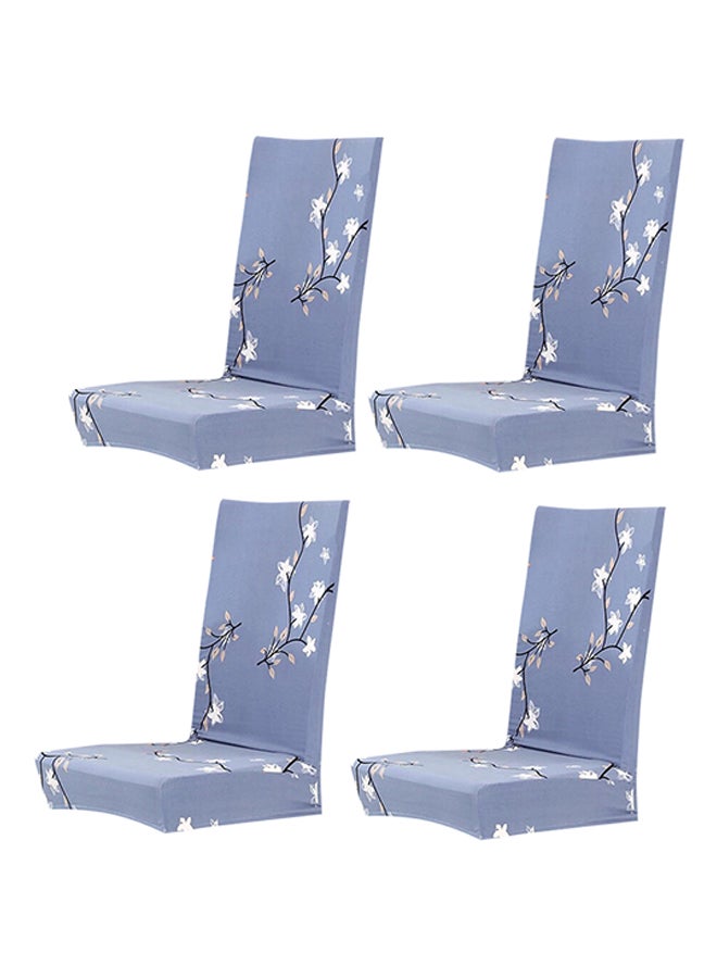 4-Piece Floral Design Dining Chair Cover Set Blue/White/Black