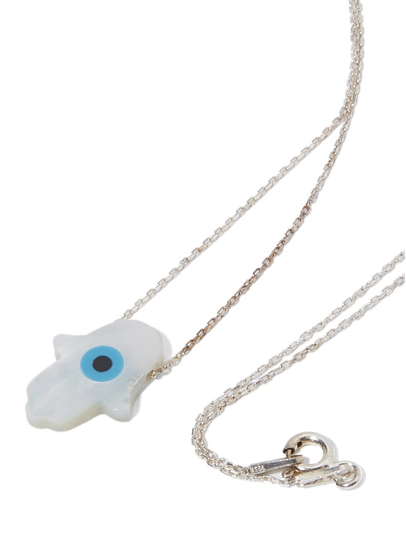 ألوان-أكسيسوريز قلادة بدلاية من الفضة مزينة برسمة على شكل عين خمسة - Image 2