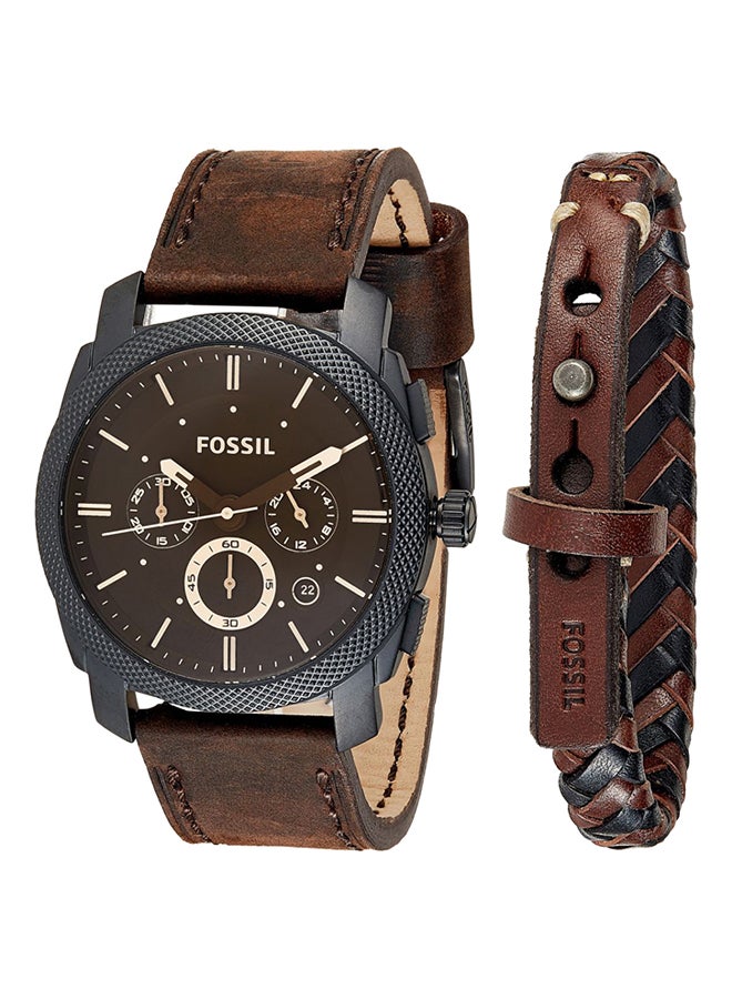 FOSSIL - men Water Resistant Leather Analog Watch FS5251SET - 45 mm - Brown - Image 1