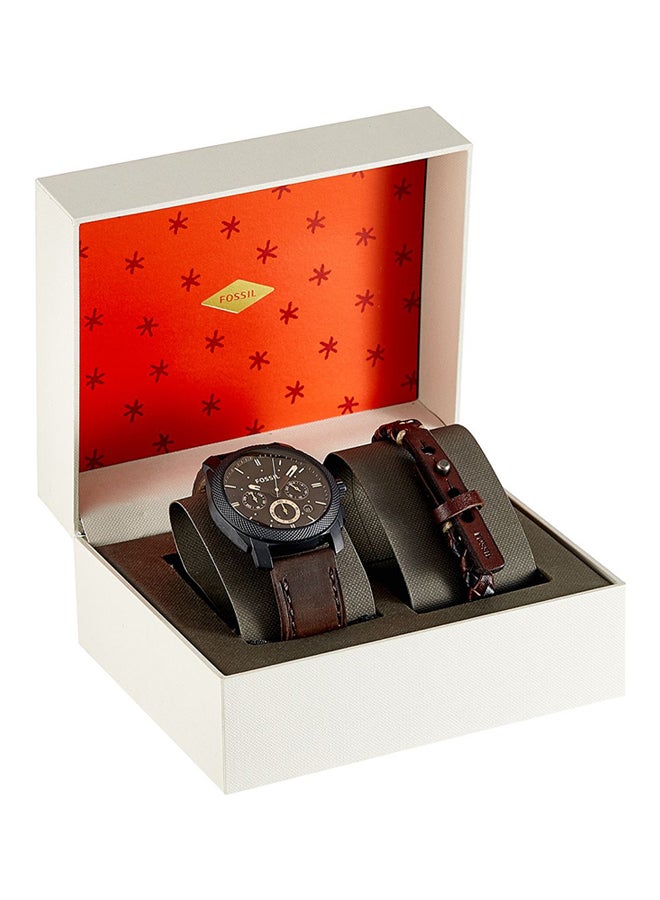 FOSSIL - men Water Resistant Leather Analog Watch FS5251SET - 45 mm - Brown - Image 1