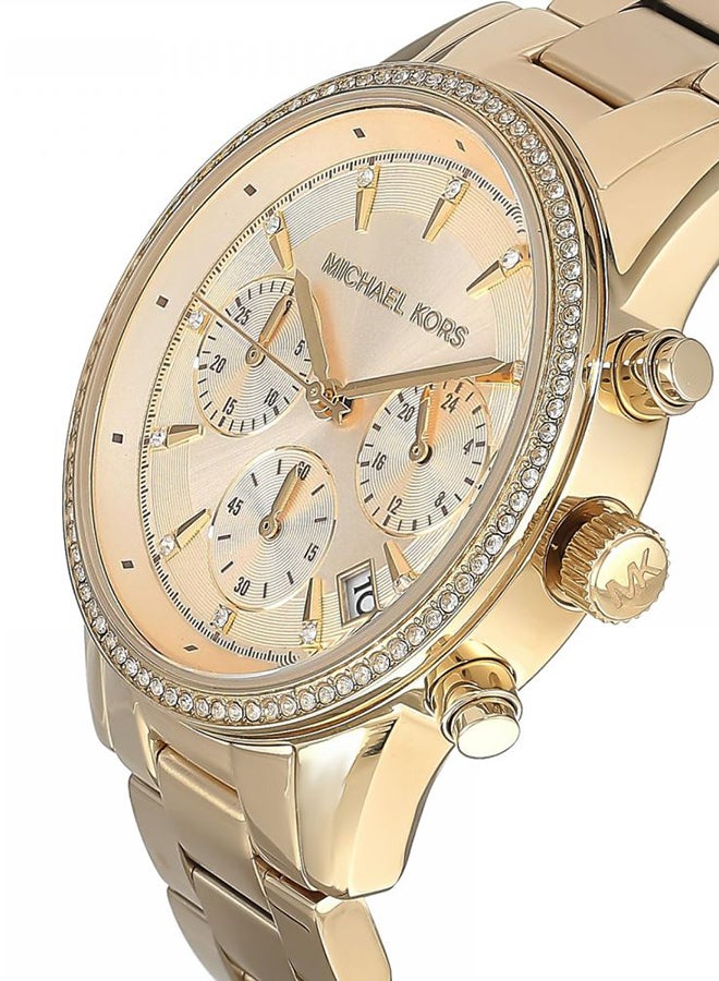 Michael Kors Women's Ritz Round Shape Stainless Steel Chronograph Wrist Watch 37 mm - Gold - MK6356 - Image 3