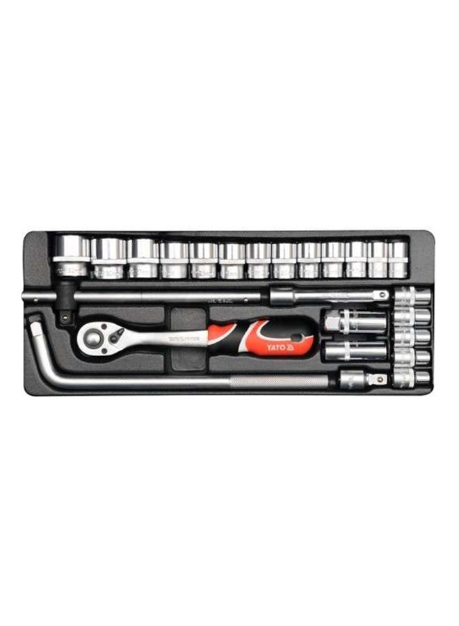 Yato 25-Piece Socket Set Silver/Red/Black 1/2inch 