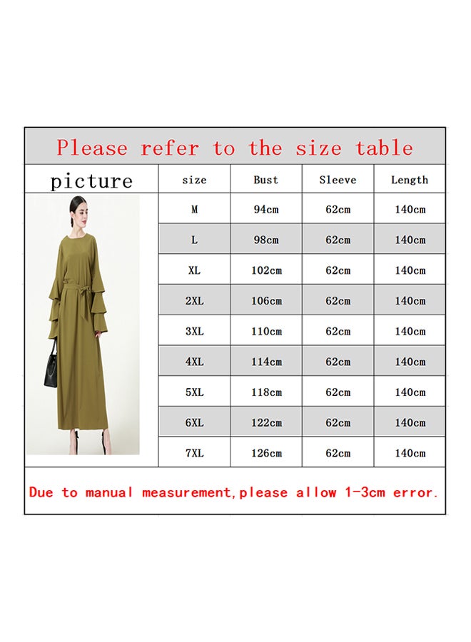 Plain Belted Multi-Layered Ruffled Sleeve Dress Green - Image 4
