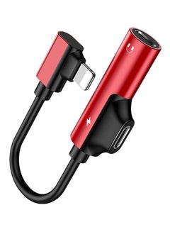 2-In-1 Dual Lightning Audio And Charging Splitter Adapter Red/Black