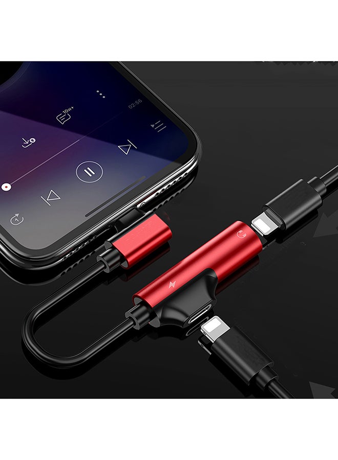 RUMANLE - 2-In-1 Dual Lightning Audio And Charging Splitter Adapter Red/Black - Image 1