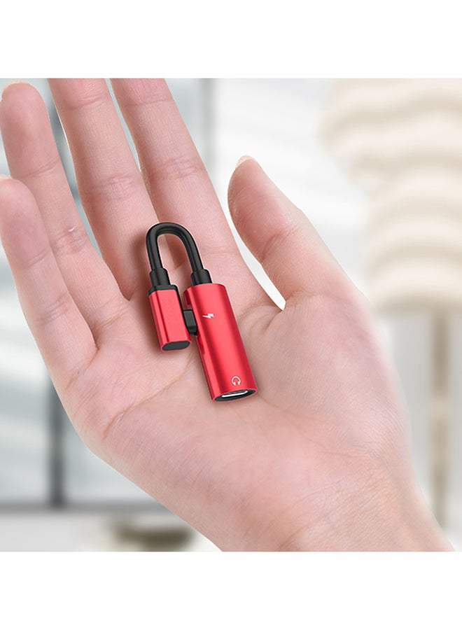 RUMANLE - 2-In-1 Dual Lightning Audio And Charging Splitter Adapter Red/Black - Image 1