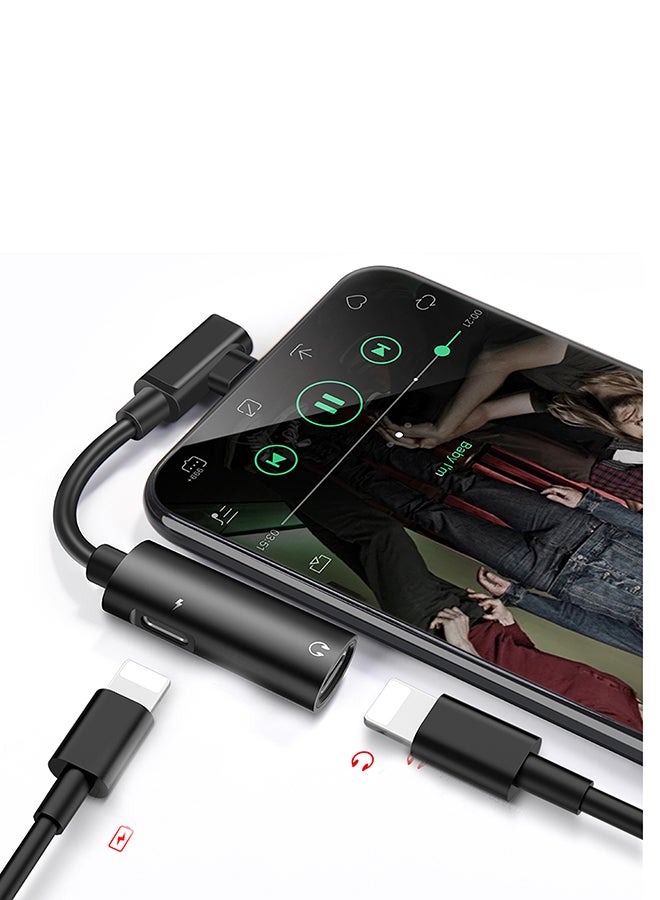 RUMANLE - 2-In-1 Dual Lightning Audio And Charging Splitter Adapter Black - Image 1