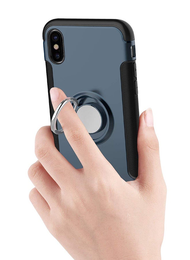 RUMANLE - Shock Resistant With Swivel Ring Case Cover For Apple iPhone Xs Max Black/Navy Blue - Image 1