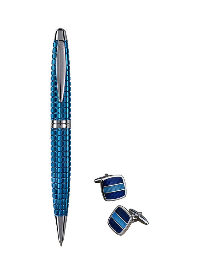 RENATO LANDINI Ballpoint Pen With Cufflink Set Blue/Chrome  - Image 1