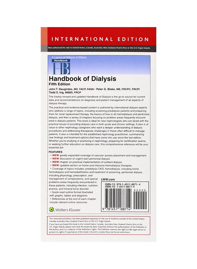 Handbook Of Dialysis Paperback English by John T. Daugirdas - 4-Dec-14