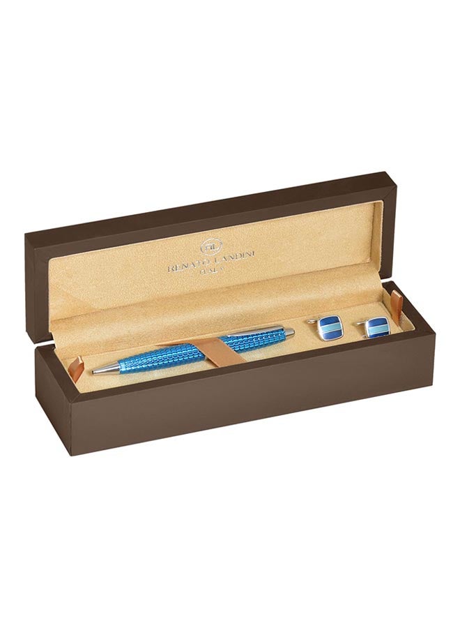 RENATO LANDINI Ballpoint Pen With Cufflink Set Blue/Chrome  - Image 3