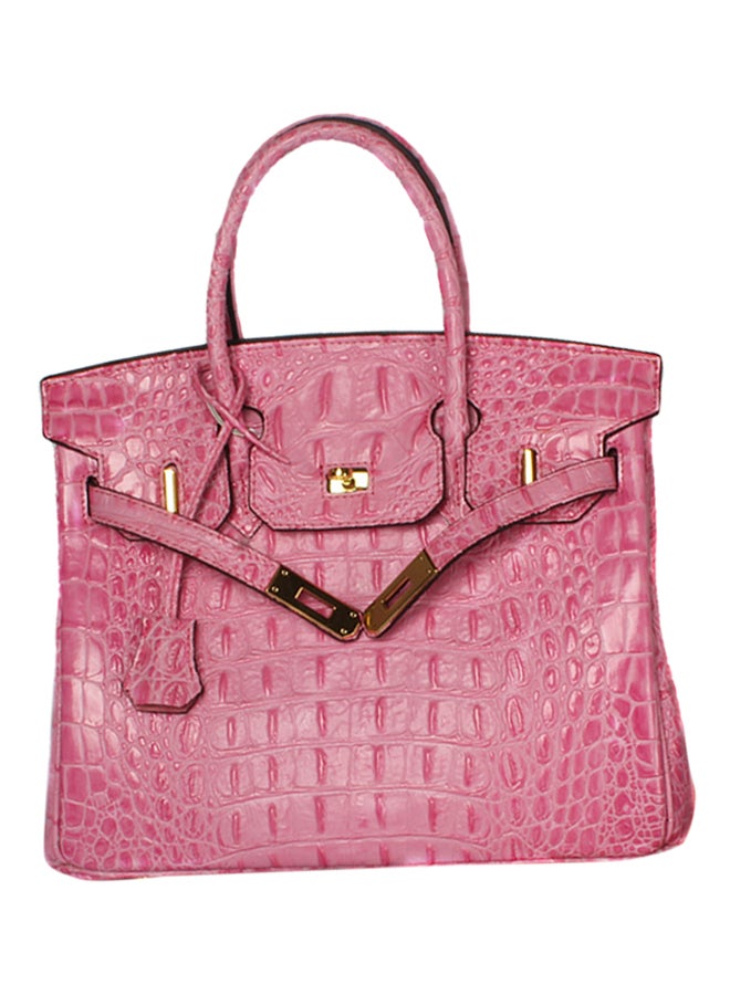 Crocodile Pattern Leather Satchel Bag Pink 