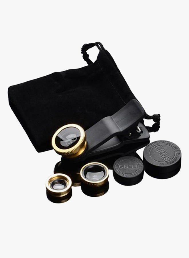 Universal 3-In-1 Clip-On Mobile Camera Lens Kit Gold/Black