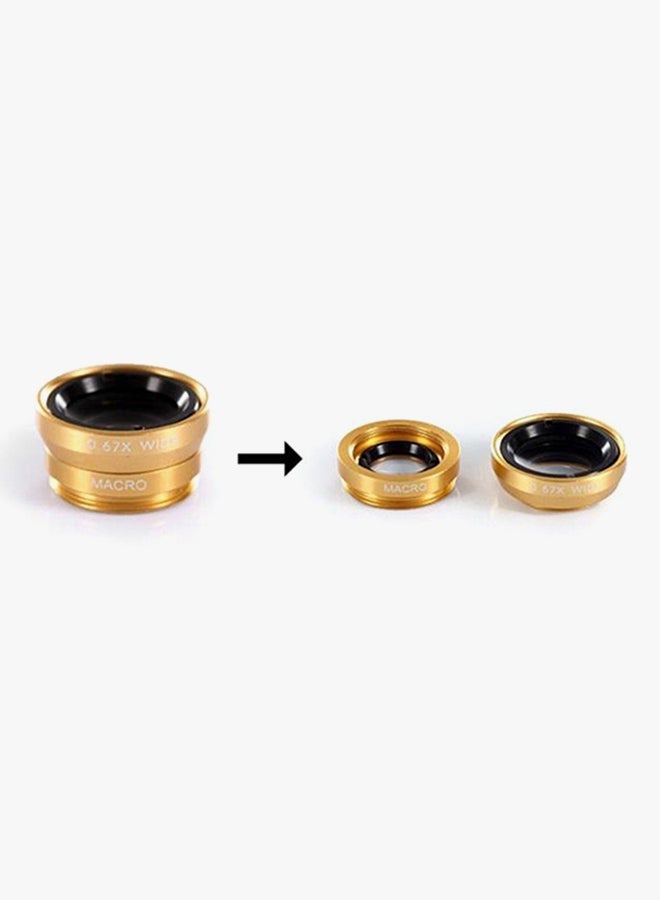 Universal 3-In-1 Clip-On Mobile Camera Lens Kit Gold/Black
