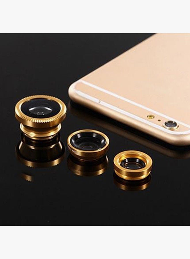 Universal 3-In-1 Clip-On Mobile Camera Lens Kit Gold/Black