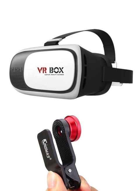 3D VR Box For iOS/Android With 3-In-1 Smartphones Lens White/Black