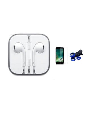 In-Ear Earphones For Apple iPhone 7 Plus With Tempered Glass Screen Protector And 3-In-1 Mobile Camera Lens Kit White - v1541048370/N18086192A_1