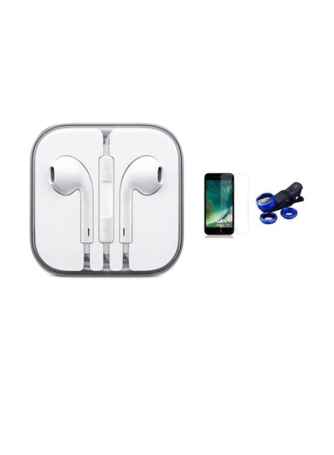 Generic - In-Ear Earphones For Apple iPhone 7 Plus With Tempered Glass Screen Protector And 3-In-1 Mobile Camera Lens Kit White - Image 1