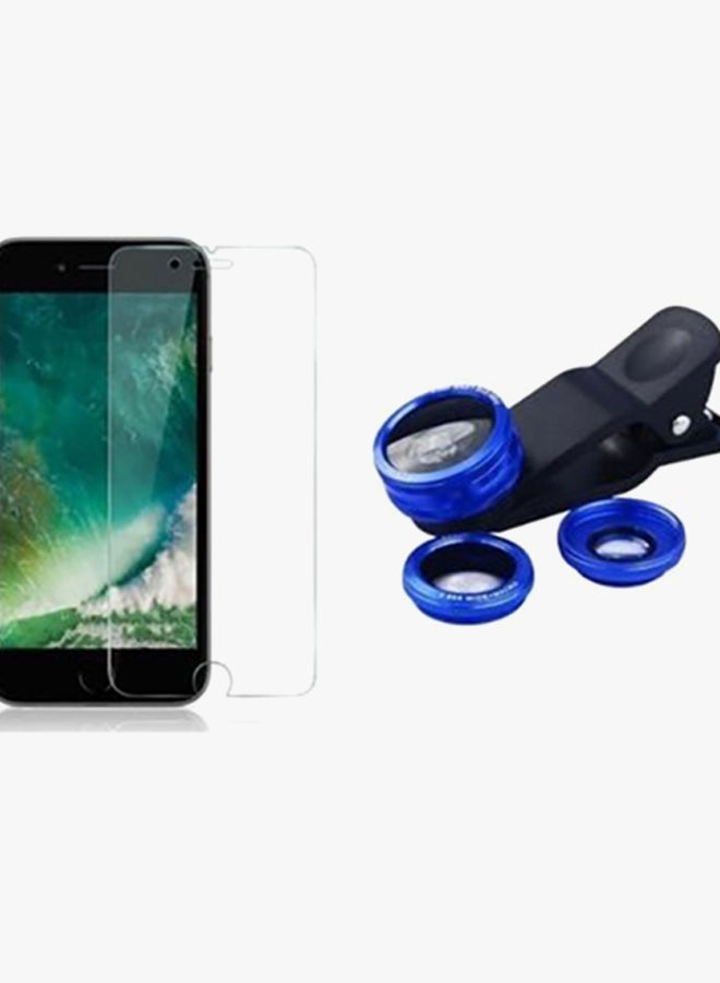 Generic - In-Ear Earphones For Apple iPhone 7 Plus With Tempered Glass Screen Protector And 3-In-1 Mobile Camera Lens Kit White - Image 1