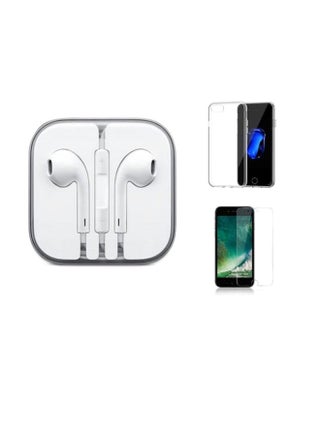 In-Ear Earphones For Apple iPhone 7 With Protective Case Cover And Tempered Glass White - v1541048373/N18086204A_1
