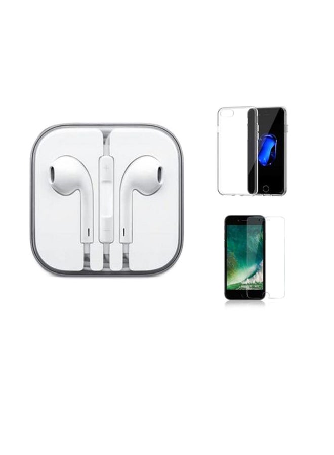 Generic - In-Ear Earphones For Apple iPhone 7 With Protective Case Cover And Tempered Glass White - Image 1