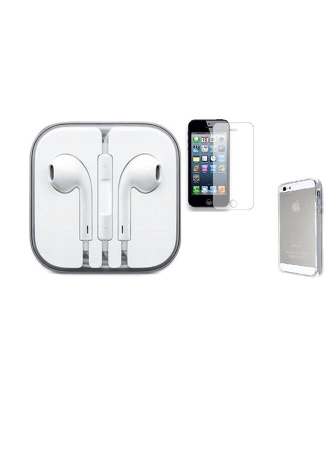 Generic - Earphones And Tempered Glass Screen Protector With Case Cover For Apple iPhone 5/5s White - Image 1