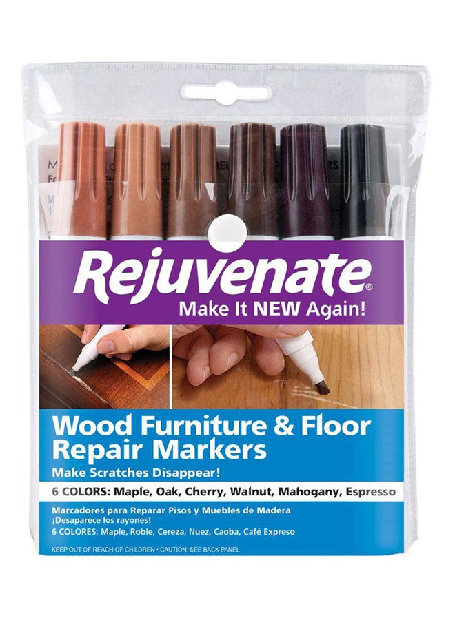 مجموعة أقلام ماركر لإصلاح الأثاث والأرضيات من 6 قطع بيج/بني/أسود