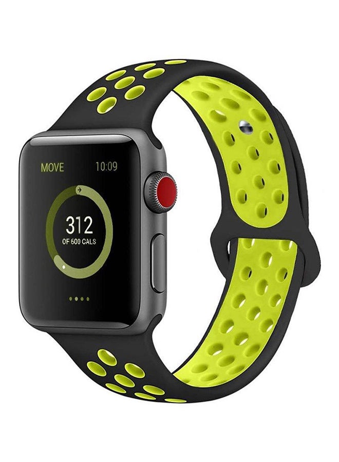 Silicone Bracelet Strap For Apple Watch 42mm Black/Green - Image 2