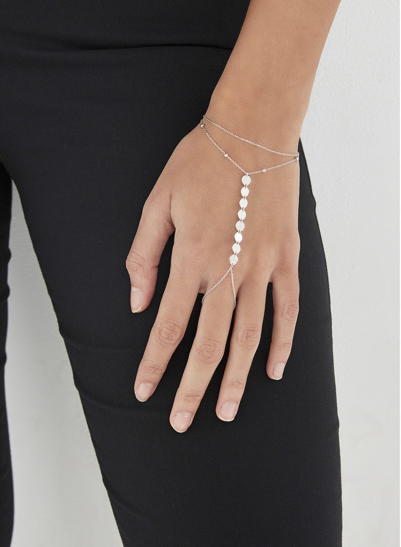 ألوان-أكسيسوريز سوار من الفضة بتصميم سلسلة مع خاتم